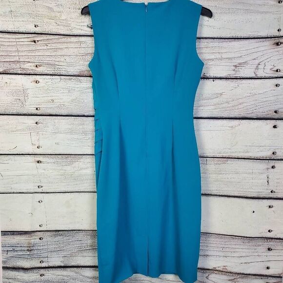 Calvin Klein Women’s Size 4 Blue Sheath Dress Sleeveless Ruched Panel Cocktail - Picture 3 of 7